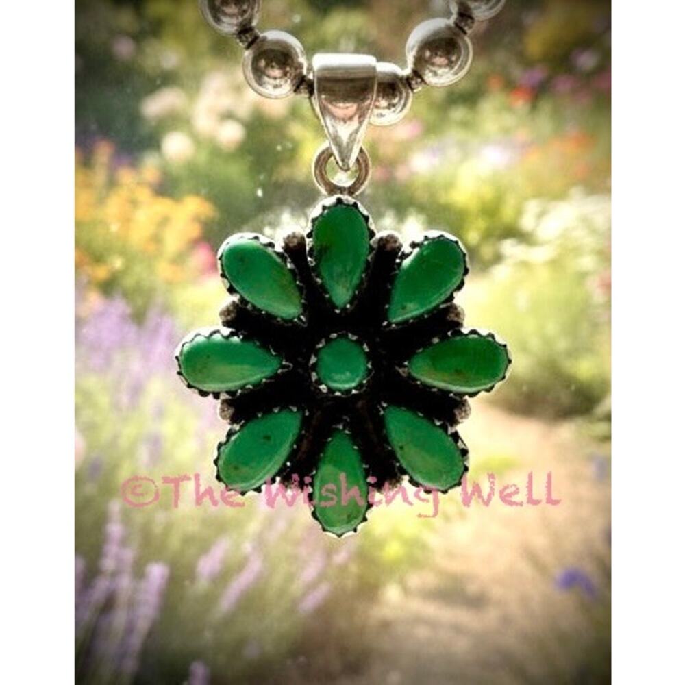 Kingman Turquoise Green Apple Sterling Silver Cluster Pendant - Picture 3 of 4